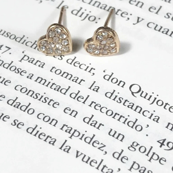 SUPER TINY GOLD PAVE HEART STUD EARRINGS - Picture 1 of 1